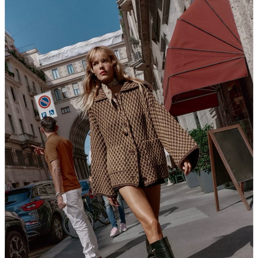 Zara oversized Brown Houndstooth Coat